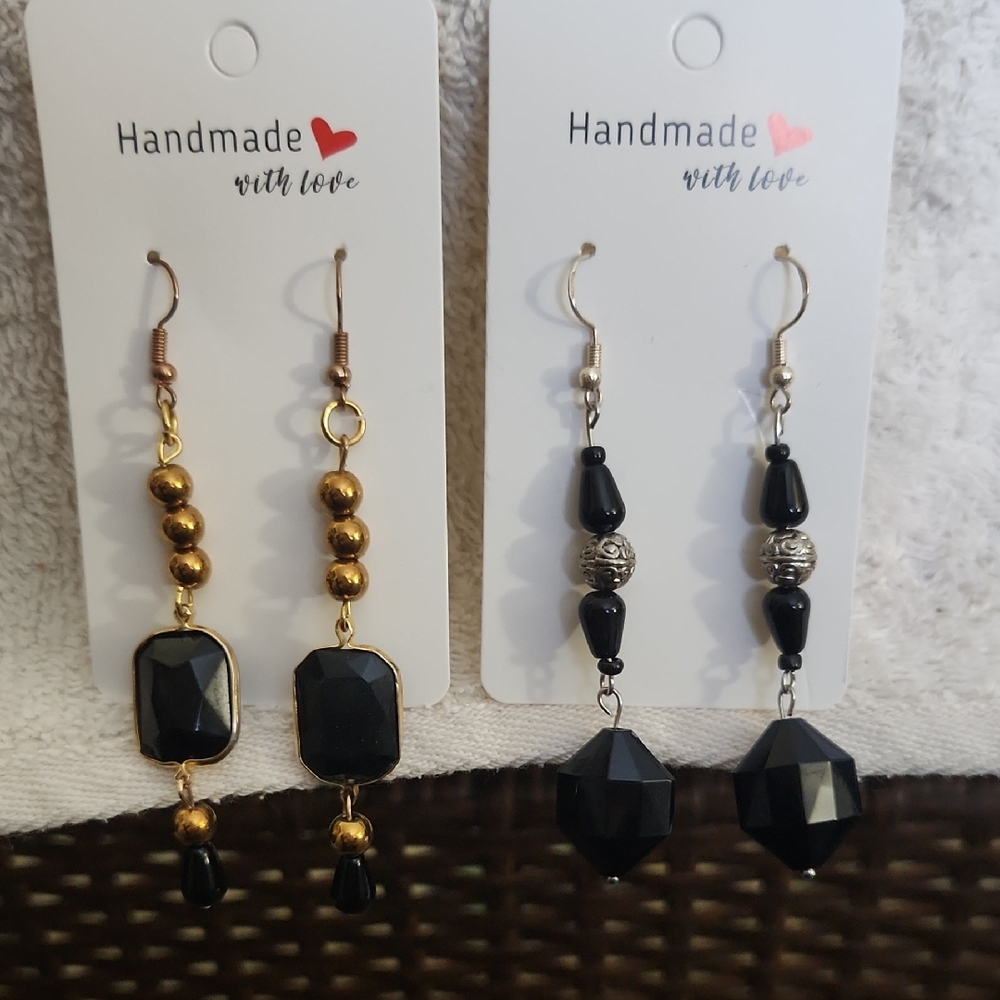 Handmade Black, silver and Gold Earrings Set